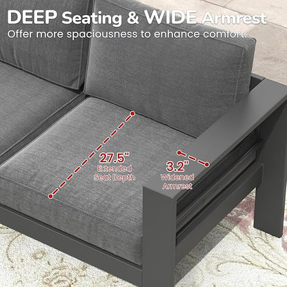 Solaste Outdoor Couch Aluminum Patio Furniture Sofa, 3-Seat All-Weather Metal Outdoor Patio Furniture with Cushions,Dark Grey