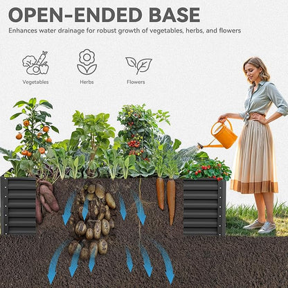 YITAHOME 6x3x2ft 2pcs Large Raised Garden Bed Kit, Galvanized Metal Planter Box with Gloves, Ground Nails, Support Rod, Outdoor Above Ground Planters for Plants Vegetables Flowers, Black