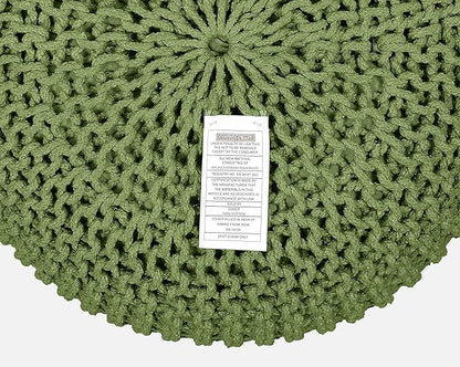 COTTON CRAFT Round Dori Pouf - Cotton Braid Cord Cable Knitted Ottoman - Foot Stool - Footrest - Floor Pouf - Accent Furniture - Woven Ottoman - Bean Bag - Living Room Dorm - 20 Dia x 14 High - Sage