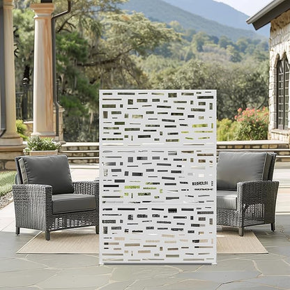 Casaphoria Metal Privacy Screen Outdoor, 72" H x 47" W Freestanding Decorative Privacy Screen for Patio Deck Balcony Garden with Stable Base, White-Gerald