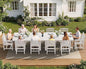 SERWALL Patio Dining Sets for 10 Person, HDPE Dining Set with 2 Tables, 8 Armless Chairs and 2 Armed Dining Chairs, White