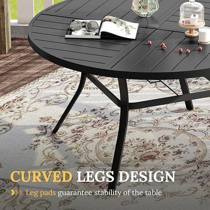 VICLLAX Round Patio Table with Adjustable Umbrella Hole for 8, All Weather Metal Outdoor Dining Table for Lawn Garden, 59.8" Outdoor Coffee Table, Black Tabletop