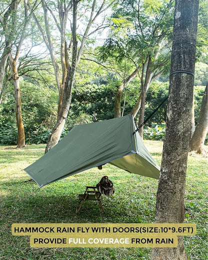 Miztli Camping Hammock with Net and Rain Fly, Portable Lightweight Outdoor Hammock Tree Travel Backpacking Hammock Tent with 20Ft(Total) Tree Straps, Perfect for Camping Hiking Yard Adventure Survival