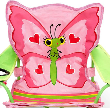 Kids Folding Chair with Butterfly Back, Cup Holder and Storage Bag