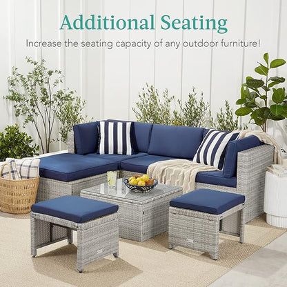 Best Choice Products Set of 2 Wicker Ottomans, Multipurpose Outdoor Furniture for Patio, Backyard, Additional Seating, Footrest, Side Table w/Removable Cushions, Steel Frame - Gray/Gray