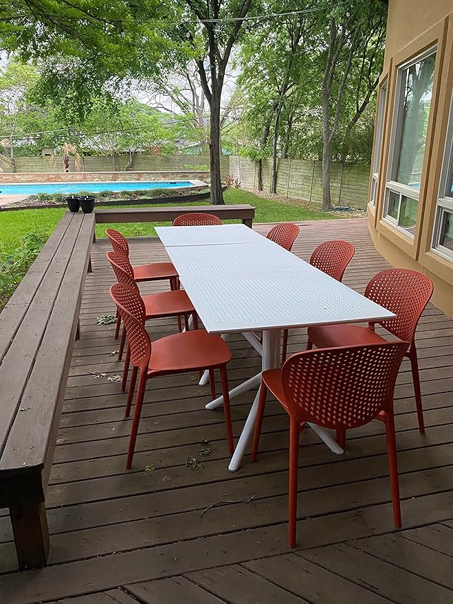 Patio Dining Chairs, Stackable Orange Plastic Set of 2