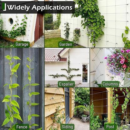 Wire Trellis for Climbing Plants Outdoor, 20-Set Wall Wire Trellis Kit with 1/8in x 98ft Stainless Steel Cable & Cutter, T316 Espalier System for Fence and Garden DIY Projects