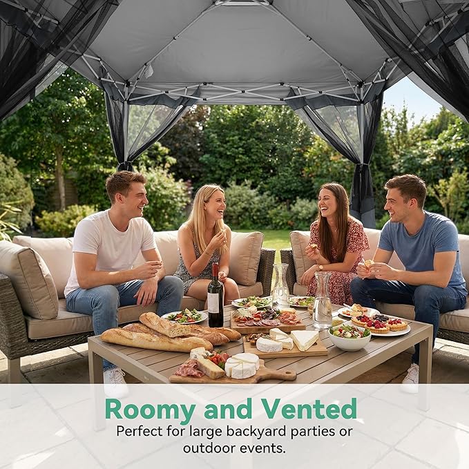COBIZI 12x12 Pop up Gazebo on Clearance with Mosquito Netting, carpas para Patio Deals, Outdoor Canopy Tent with Portable Carrying Bag, Patio Gazebo for Garden Backyard & Lawn & Beach, Grey