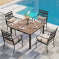 PHI VILLA 5 Pieces Outdoor Dining Set for 4, 42" Square Brown Metal Table with Umbrella Hole & Wrought Iron Chairs, All Weather Large Outside Furniture with Cushions & Pillows for Patio, Deck, Porch