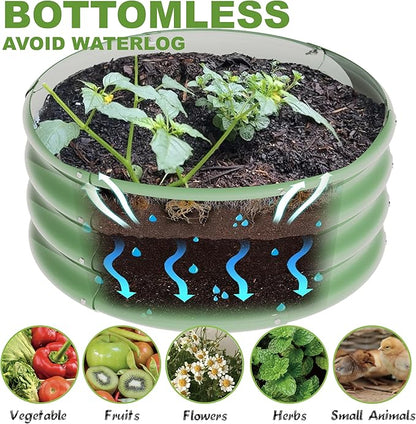 2Pcs 2X2X1ft Round Raised Garden Bed Kit,Galvanized Raised Garden Beds Outdoor, Metal Planter Box Steel Kit Flower Herb,Vegetables..Grass Green