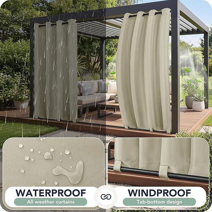 Gazebo Curtains Outdoor Waterproof 6 Panels - Windproof, Privacy, Weatherproof Outside Drapes for Patio Pergola Porch, Grommet Top and Tab Bottom Drape, 54x95 Inch, Taupe