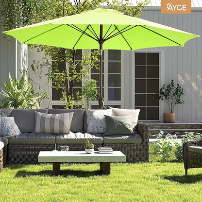 Ayge 9FT Large Outdoor Patio Umbrella Market Table Umbrella-UV Resistant, Easy Push Button Tilt and Crank, 8 Sturdy Fiberglass Ribs Heavy-Duty Pool Umbrella for Deck, Backyard,Garden,Lime