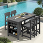 SERWALL Outdoor Bar Table and Chairs Set, 5-Piece HDPE Counter Height Patio Dining Sets with Storage and Wine Rack, Rectangular High Top Bar Table with 4 Bar Stools for Garden, Backyard, Gray