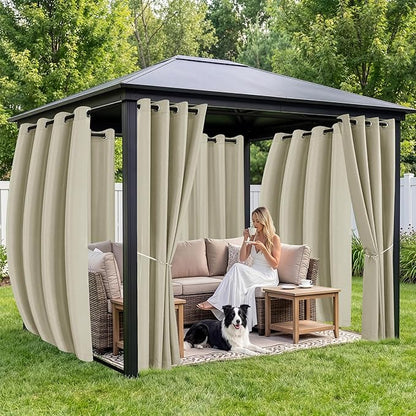 Outdoor Curtains for Patio Waterproof 6 Panels - Windproof, Privacy, Weatherproof Outside Drapes for Gazebo Pergola Porch, Grommet Top and Tab Bottom, 54x108 Inch, Taupe