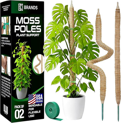 2 Pack 28'' Bendable Moss Pole Monstera Plant Support for Climbing Indoor Plants - Stakes for Potted Climbers - Tall Sticks Indoor Trellis for Houseplants - Accessories for Monstera Pot