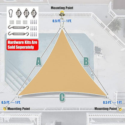 Amgo Custom Size 27' x 27' x 27' Sand Beige Triangle Sun Shade Sail Order to Make Canopy Awning UPF50+ AGSLT, 95% UV Blockage, Water & Air Permeable, 200GSM Commercial Standard (We Customize)