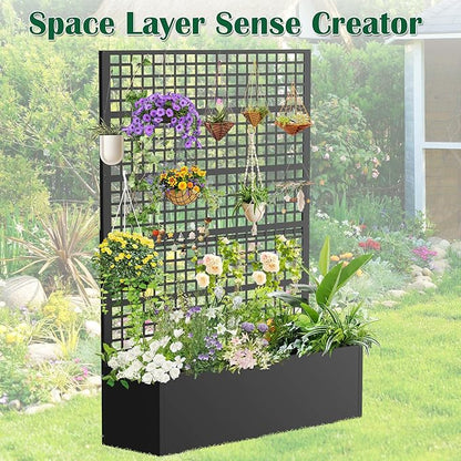 Metal Planter Box with Trellis 47" L x 16" W x 72" H, Raised Garden Bed with Privacy Screen, Privacy Planters for Climbing Plants, Flowers, Vegetables, Fruits