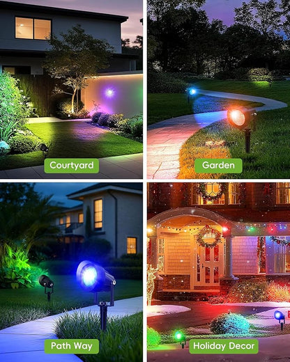 CORESLUX Smart RGBW Spot Lights Outdoor, Color Changing Warm White Landscape Lights with APP and Remote Control, Spotlight Waterproof for Garden Yard Patio Landscape, 4 Pack
