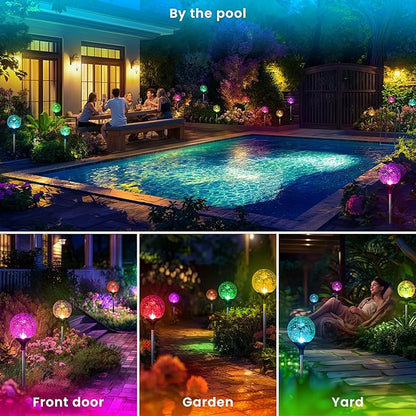GIGALUMI Solar Garden Lights 3 Pack, Outdoor Solar Lights for Yard Decorative, Christmas Lights Outdoor Decorations Waterproof, Multi-Colored Changing Garden Globes Cracked Glass Ball with LED Lights