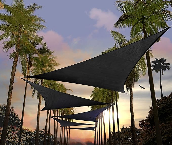 Amgo Custom Size 14' x 14' x 14' Black Triangle Sun Shade Sail Order to Make Canopy Awning UPF50+ AGSLT, 95% UV Blockage, Water & Air Permeable, 200GSM Commercial Standard (We Customize)