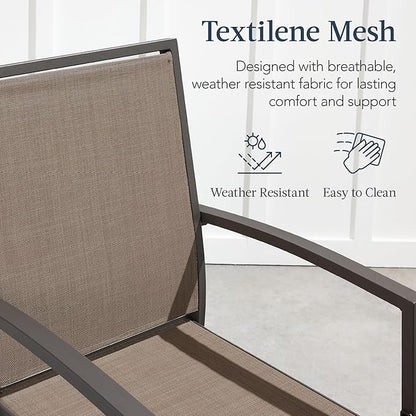 Best Choice Products Outdoor Bar Stools Set of 2, Bar Height, Patio Furniture, All Weather Mesh Design w/Armrest - Brown/Brown