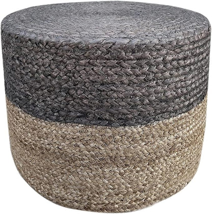 S & L Homes Pouf Ottoman - 100% Jute Braided Footrest Pouf Hand Knitted Traditional Cord Boho Pouffe for Living Room, Bedroom, Nursery, Patio, Lounge Colorblock - Natural Brown (20”x20”x10”)