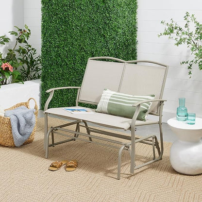 Best Choice Products 2-Person Outdoor Patio Swing Glider Steel Bench Loveseat Rocker for Deck, Porch w/Textilene Fabric, Steel Frame - Taupe