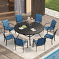 VICLLAX Patio Table and Chair Set of 8, All Weather Metal Round Outdoor Dining Furniture Set-53 Round Outdoor Table and Chairs, Black Tabletop