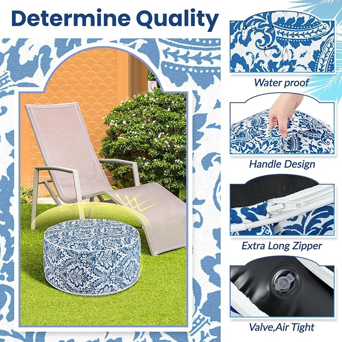 Round Inflatable Ottoman 2-Pack, Waterproof Patio Footstool, 21-Inch
