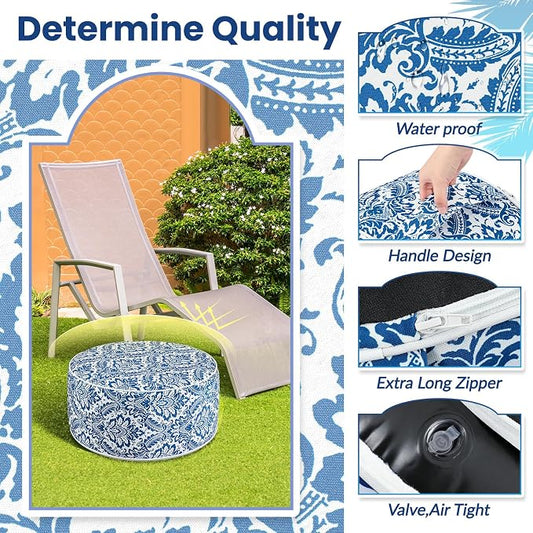 Round Inflatable Ottoman 2-Pack, Waterproof Patio Footstool, 21-Inch