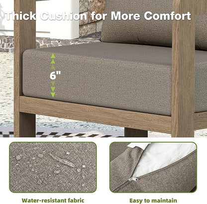 Outdoor Patio Furniture Set, 5 Pieces Modern Metal Patio Conversation Set with 6" Thick Cushions, Outdoor Lounge Sofa 350lbs for Backyard Porch Balcony, Brown