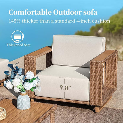 Sectional Outdoor Patio Furniture,U Shaped Rattan Wicker Sectional Sofa with 10''Ultra-Thick Cushions,All Weather Patio Conversation Set for Lawn Garden Backyard,Beige
