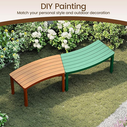 Tangkula Acacia Wood Outdoor Curved Bench Set of 3, Patio Garden Backless Fire Pit Bench with 1200 lbs Weight Capacity, Outside Seating Furniture for Front Porch, Deck & Backyard