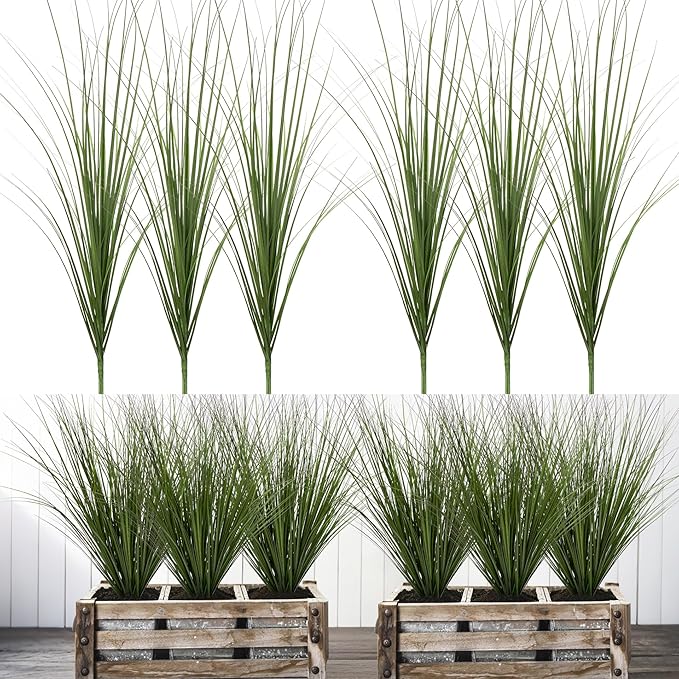 Artificial Wheat Grass Stems, 6 Pack, Green Plastic, 26.4 Inches Tall