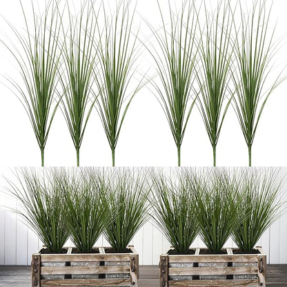 Artificial Wheat Grass Stems, 6 Pack, Green Plastic, 26.4 Inches Tall