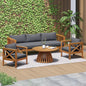 Merax Outdoor 4-Piece Acacia Wood Conversation Set - Patio 3-Seat Loveseat Sofa w/Coushion, 2 Armchair and Round Coffee Table for Backyard, Lawn, Balcony, Teak + Gray