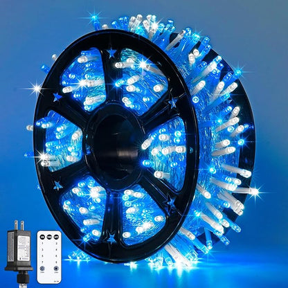 String Lights with 600 Blue and White LEDs, 168 ft Outdoor Corded