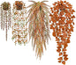 Der Rose 4Pcs Fake Fall Plants Hanging Orange Artificial Eucalyptus Plants, Boston Fern, Fake Potho, String of Pearls for Halloween Bathroom Table Centerpiece Wall Mantle Decor Indoor and Outdoor