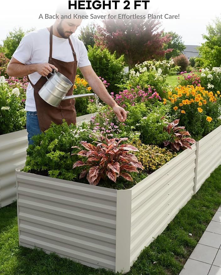 GarveeLife 2pcs 8x4x2 ft Galvanized Raised Garden Bed, 24" Tall Metal Planter Box for Flowers Vegetables, Rust-Resistant Raised Garden Beds for Gardening, Easy Assembly Outdoor Garden Box & Planters