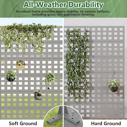 Casaphoria Metal Privacy Screen Outdoor, 72" H x 47" W Freestanding Decorative Privacy Screen for Patio Deck Balcony Garden with Stable Base, Grey-Square