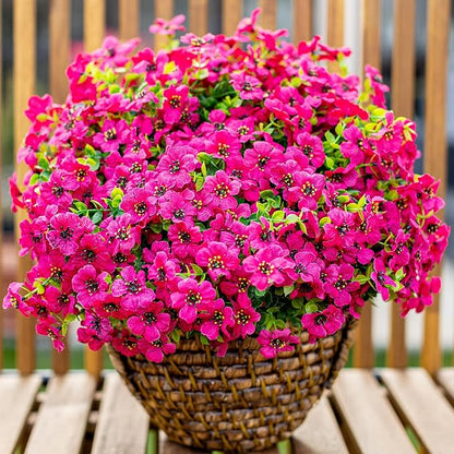 Artificial Flowers for Outdoors Fake Plants - 16 Bundles Faux Outside Greenery Boxwood No Fade Plastic Shrubs Fall Decor Farmhouse Home Garden Thanksgiving Mums (Red)