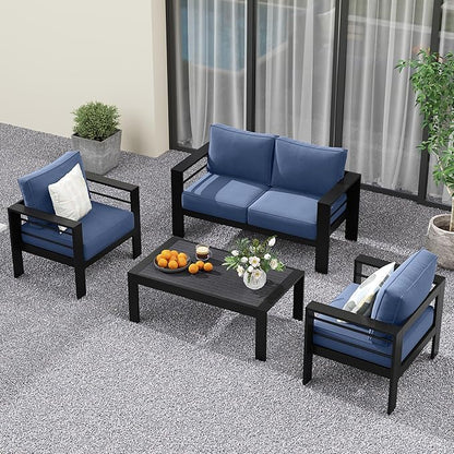 Solaste Aluminum Patio Furniture Set for All Weather, Oversized Metal Outdoor Furniture Set with 27.5" Deep Seating and 3.2" WIde Armrest, Outdoor Patio Conversation Sets with 10’’ Back Suport Cushion