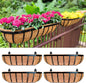 LaLaGreen Railing Planter Box (24 Inch, 4 Pack) Black Metal Rectangular Hanging Planters with Coco Liner, Flower Boxes Brackets for Deck Railings Outdoor Plants Over Rail Fence Balcony Patio Porch