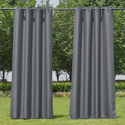 NICETOWN Outdoor Curtains for Patio Waterproof Extra Wide 2 Panels, Rustproof Grommet Indoor Outdoor Porch Curtains & Drapes for Gazebo/Cottage, W72 x L84 Inch, Grey