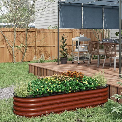 Outsunny 6.5' x 2' x 1.4' Galvanized Raised Garden Bed Kit, Outdoor Metal Elevated Planter Box with Safety Edging, Easy DIY Stock Tank for Growing Flowers, Herbs & Vegetables, Brown