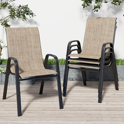 Patio Dining Chairs Set of 4 in Brown with Stackable Steel Frame