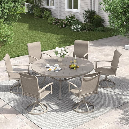 VICLLAX 50" Outdoor Round Patio Table with Umbrella Hole, All Weather Metal Round Outdoor Dining Table for Lawn Garden, 6-8 Person Table, Sandshell