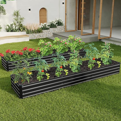 12×2×1FT(2PCS) Galvanized Raised Garden Bed Kit, Metal Planter Boxes,Large Outdoor Planters Garden for Planting Vegetables,Flowers,Herbs -Black