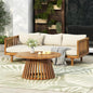 Merax Outdoor Acacia Wood Conversation Set - Patio 3-Seat Loveseat Sofa w/Coushion and Round Coffee Table for Backyard, Lawn, Balcony, Beige +Teak