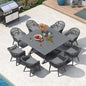 PURPLE LEAF 9 Pieces Patio Dining Set with Outdoor Aluminium Square Dining Table and Woven Rattan Chairs Modern Metal Furniture Cushions Sets for Garden Yard Indoor Decor Kitchen Grey